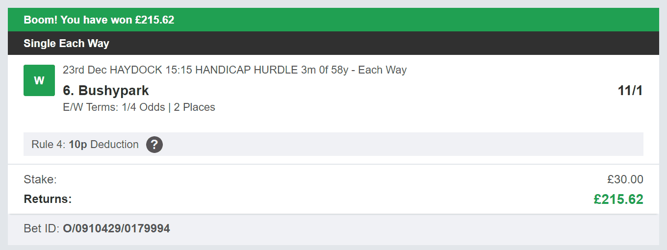 Bigtime Racer - Winner 3 - 2023-12-23